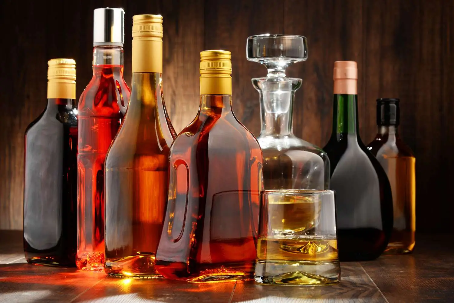 liquor and liqueur bottles